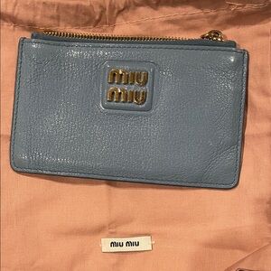 Miu Miu Gray Leather Clutch with Gold Accents